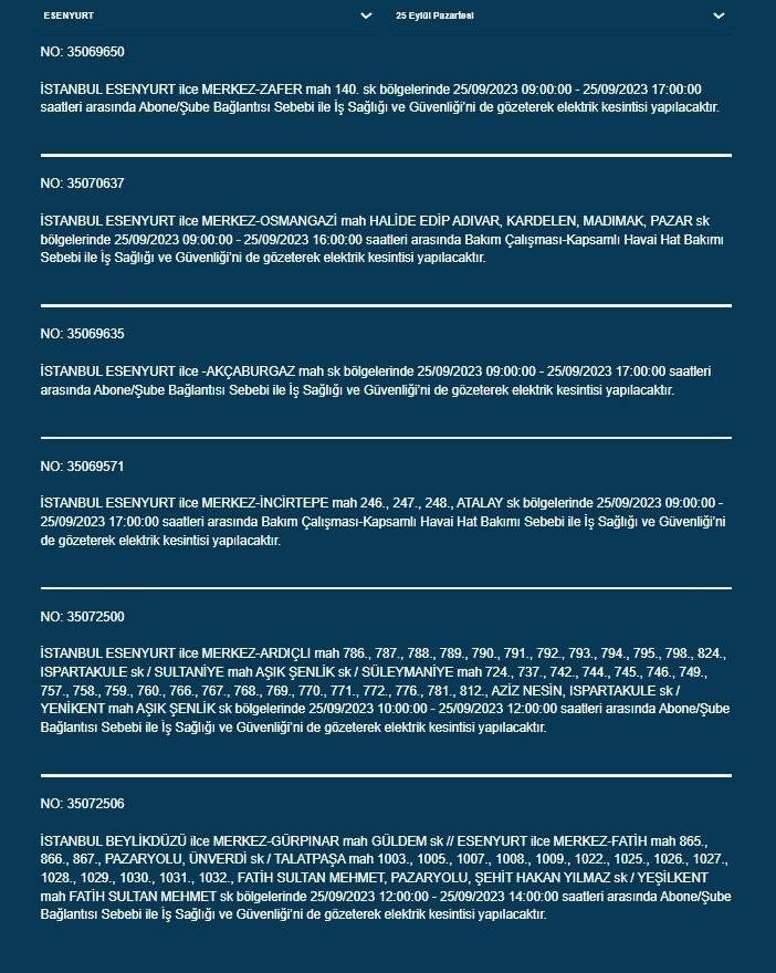 BEDAŞ İstanbul’un 22 ilçesinde elektriklerin kesileceğini duyurdu - Resim: 10